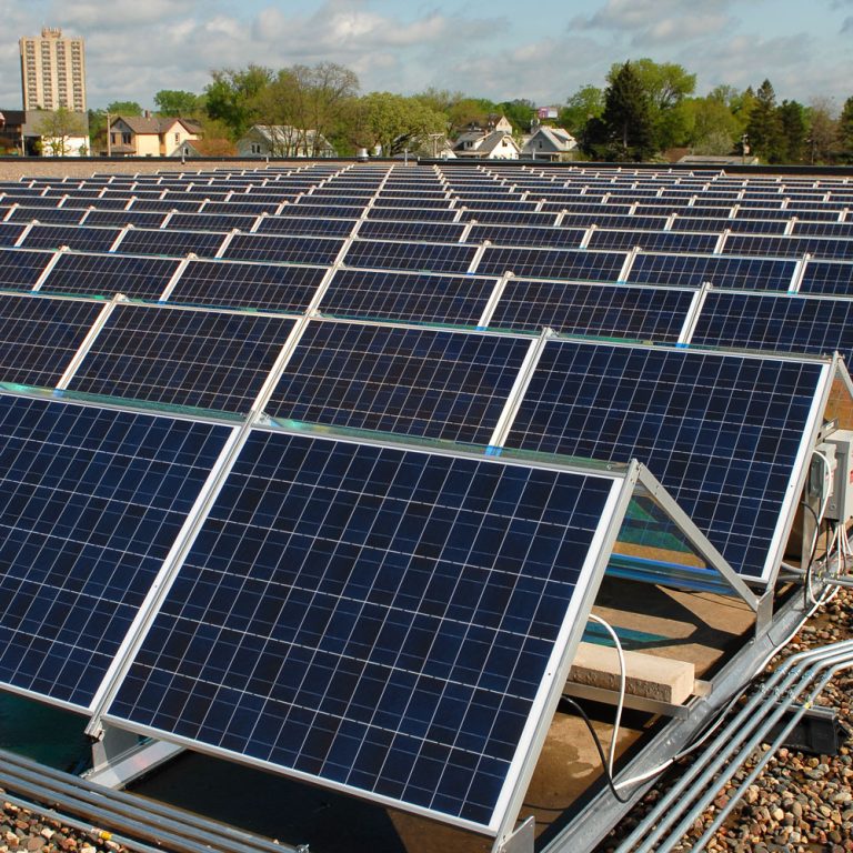 Solar panels on top of the Warners' Stellian St. Paul warehouse